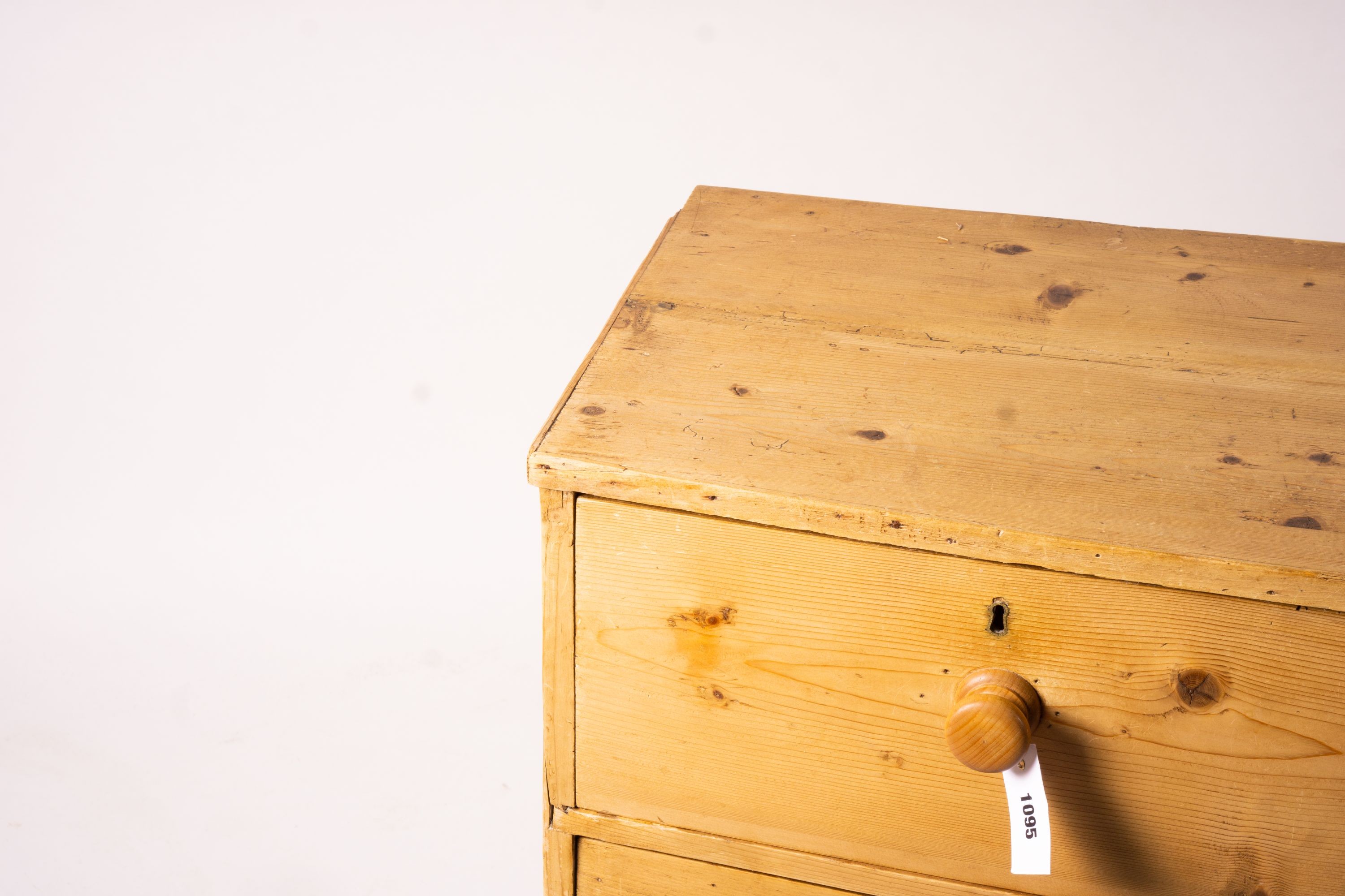 A Victorian pine bow front chest, width 104cm, depth 45cm, height 89cm